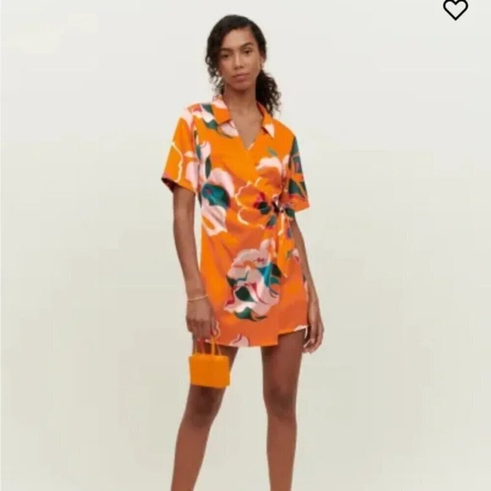 Reformation Luxe Electra Orange Silk Wrap Dress